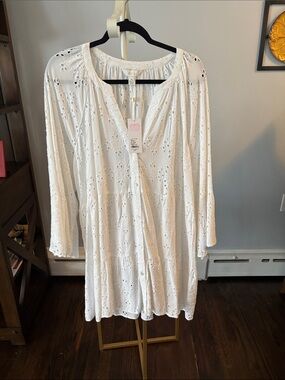 Lilly Pulitzer Resort White Brailey Eyelet Cover up with Bell Sleeves XL NWT